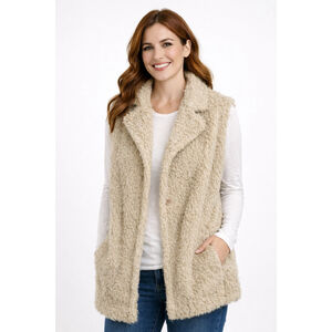 Women’s Sleeveless Faux Fur Vest Coat–Amazhiyu–Light Olive Green – Size L – NWT